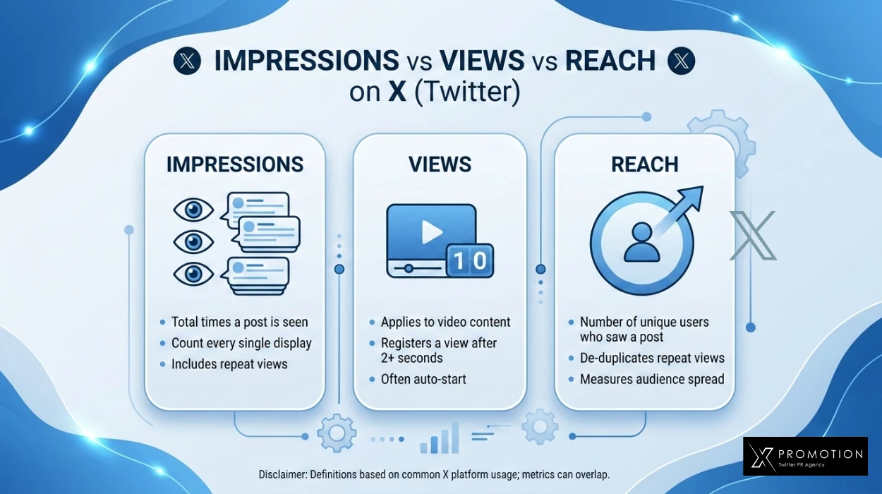 Impressions vs Views vs Reach on X